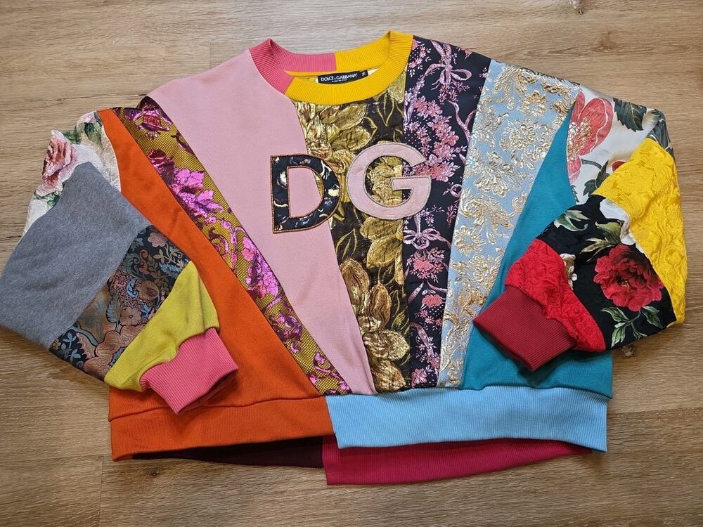 Dolce & Gabbana Patchwork DG Logo Sweatshirt Women's IT 36 US 0 XXS Brocade